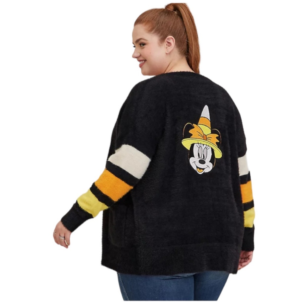 Torrid Disney candy corn Minnie Mouse Black Cardigan sweater 3x plus size 22/24